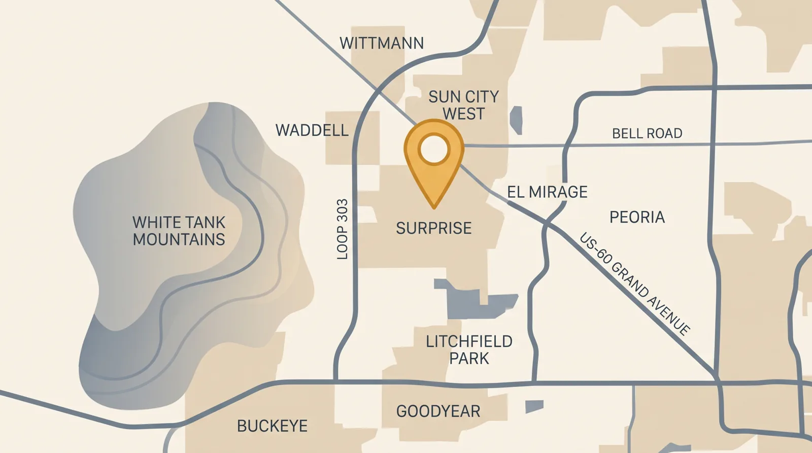 Illustrated map of Surprise and the northwest Valley service area
